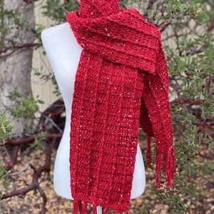 Red Tweed Cable Scarf, Crochet, Knit
