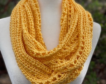 Yellow Infinity Scarf, Crochet, Knit