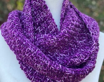 Purple Infinity Scarf, Crochet, Knit