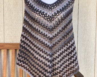 Poncho, black, gray, brown, crochet, knit, hippie,  boho