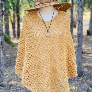 Yellow Poncho, crochet, knit, hippie, boho