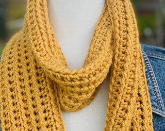 Yellow Scarf with fringe, crochet