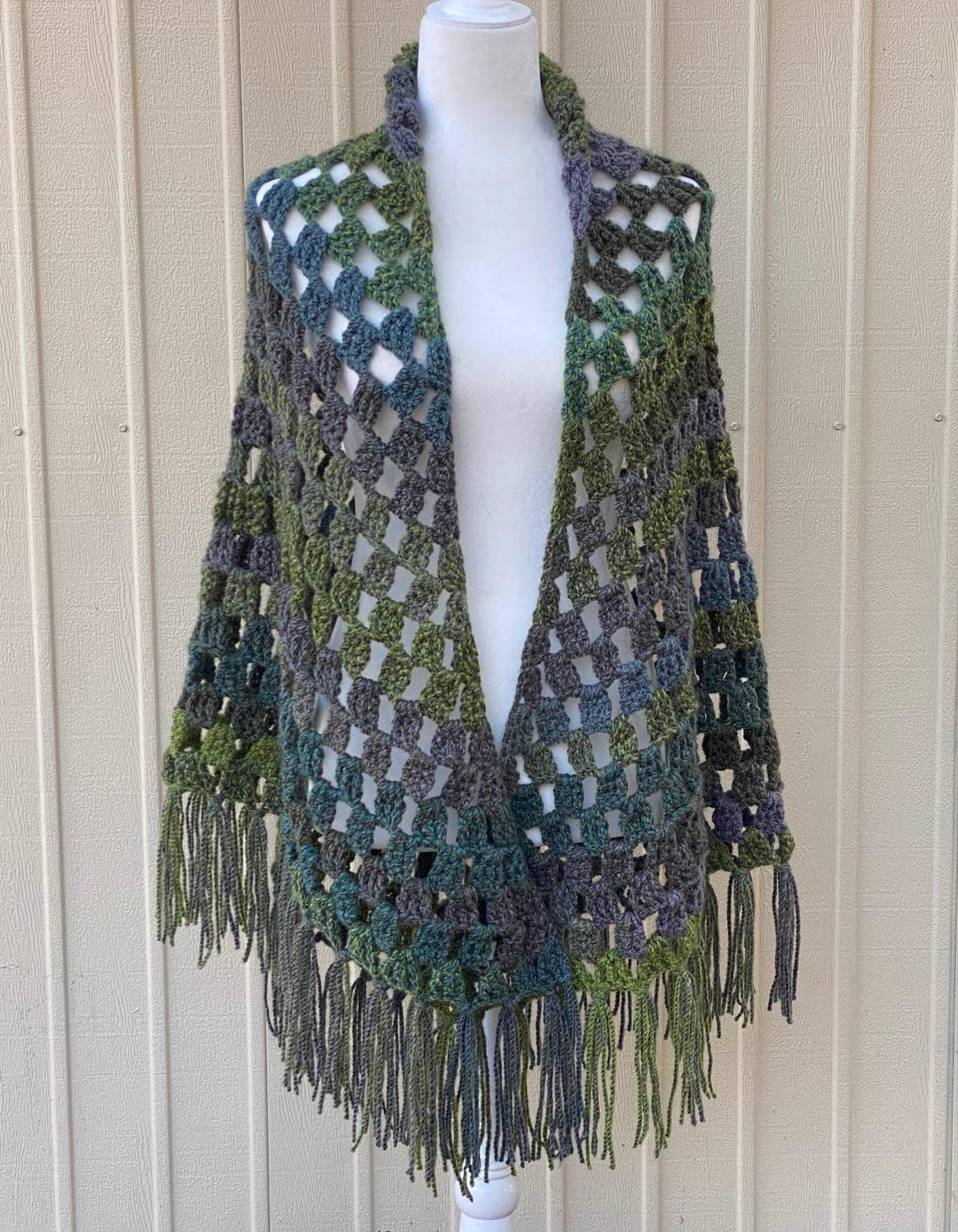 Hippie Shawl, Triangle Shawl, Green, Boho, Granny Shawl, Crochet, Knit ...