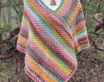 Multi-Color Poncho, Boho, Hippie, Crochet, Knit