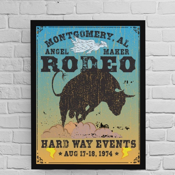 Montgomery Rodeo Angel Premium Wall Art Print, Old Rodeo Poster, Hard Way, Hold On Inspiration, Bucking Bull