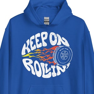 Sudadera unisex de polar "Sigue rodando", jersey motivacional inspirador "Nunca te rindas", gráfico de rueda de llama rodante, regalo de esperanza