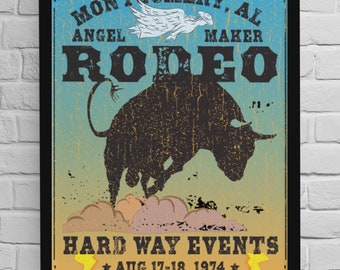 Montgomery Rodeo Angel Premium Wall Art Print, Old Rodeo Poster, Hard Way, Hold On Inspiration, Bucking Bull