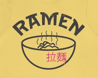 Ramen  Premium T-Shirt | Steaming Noodles Bowl, Japanese Wood Block Print Style
