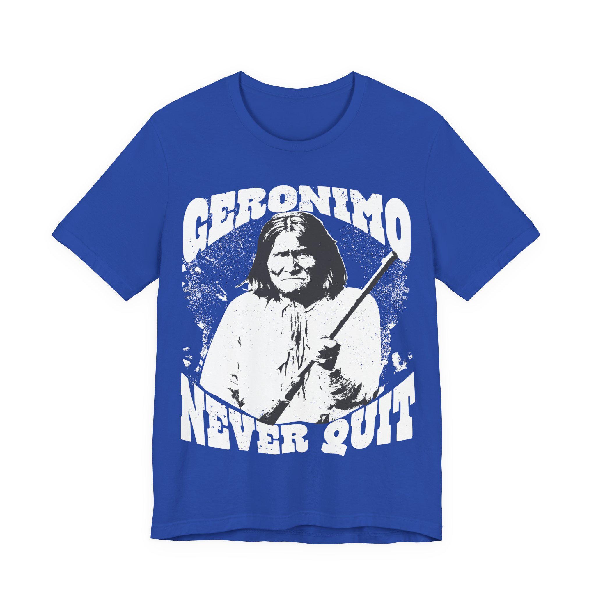 ジェロニモ、決して諦めないプレミアムTシャツ、戦士の精神力の 