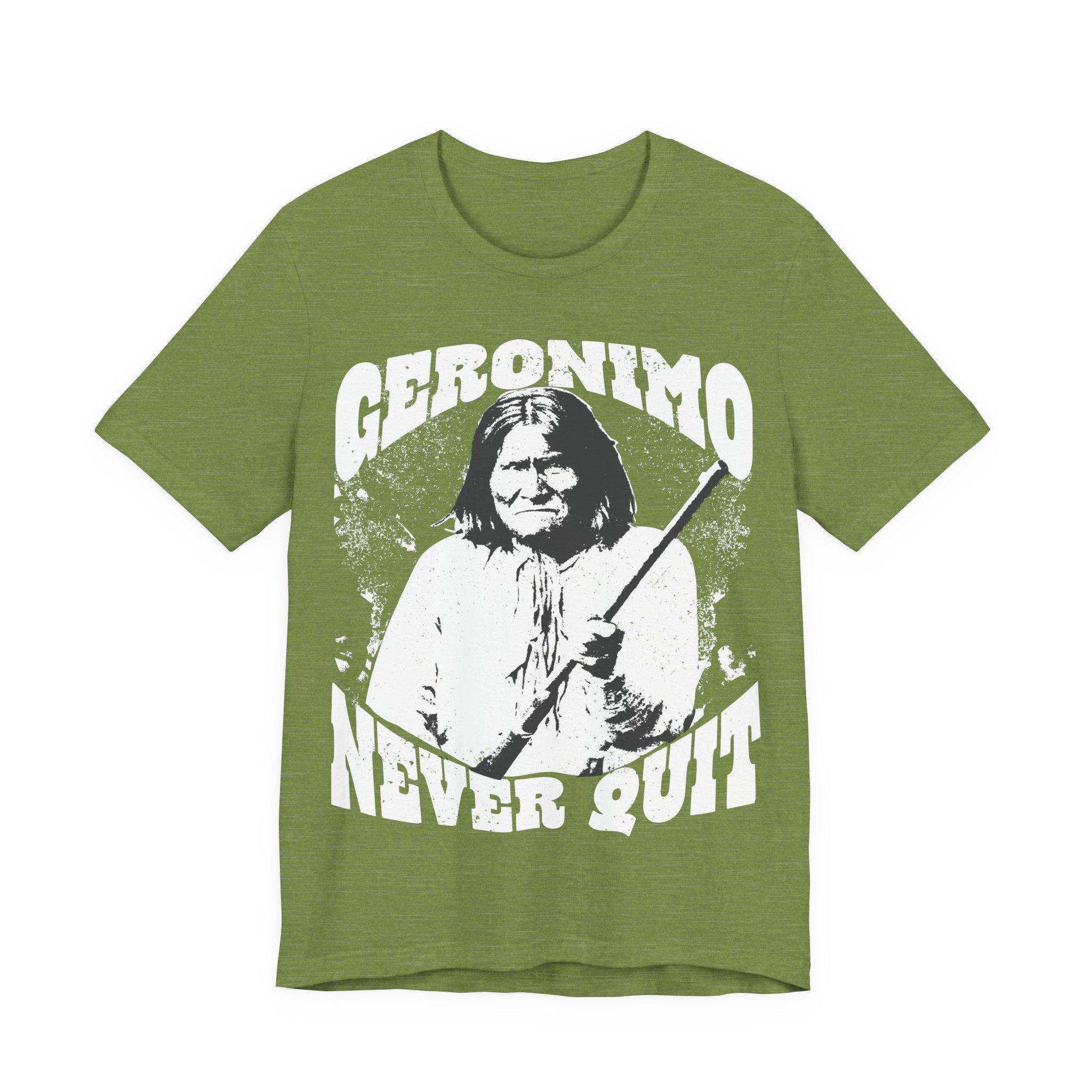 ジェロニモ、決して諦めないプレミアムTシャツ、戦士の精神力の 