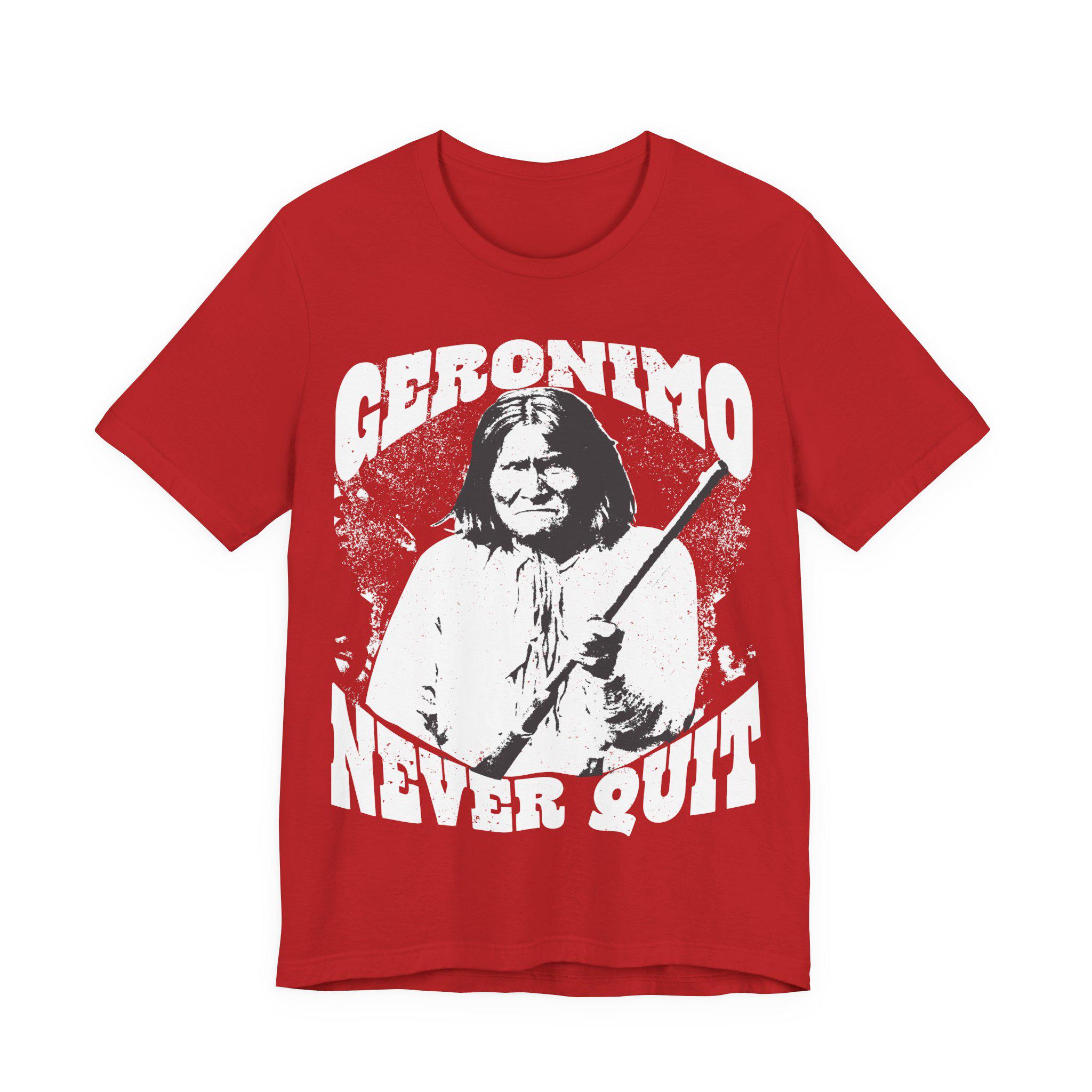 ジェロニモ、決して諦めないプレミアムTシャツ、戦士の精神力の 