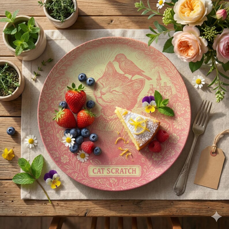 Sunshine Garden Polymer Plate, Inner Purr Flowers, Cozy Comfort Cottagecore Kitchen Decor, Friendship Gift image 3