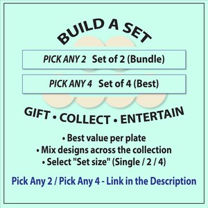 May include: A teal graphic with the words "BUILD A SET" at the top. Below are options to "PICK ANY 2" or "PICK ANY 4" items. The image also includes the words "GIFT &bull; COLLECT &bull; ENTERTAIN".
