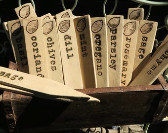 Herb Markers Handmade Stoneware| Garden Plant Labels | Ceramic Herb Stakes | Outdoor Herb Garden Gift | Pot Labels | Tinkermade