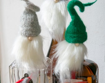 Hand Knitted and Felted Gnome, Gonk, Santa, Nisse, Nordic Tomte Decorative Bottle Topper, handmade humorous and cute, original unique gift
