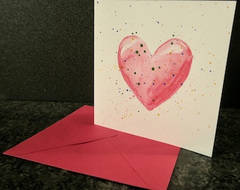 Original hand painted watercolour heart card
