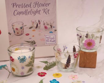 Pressed Flower Candlelight Kit | DIY Candle Decoration | Botanical Craft Gift | Make Your Own Floral Candle Jar or Tealight Holders