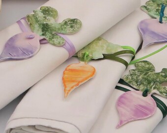 Handmade Porcelain Napkin Ties – Carrot, Turnip & Beetroot
