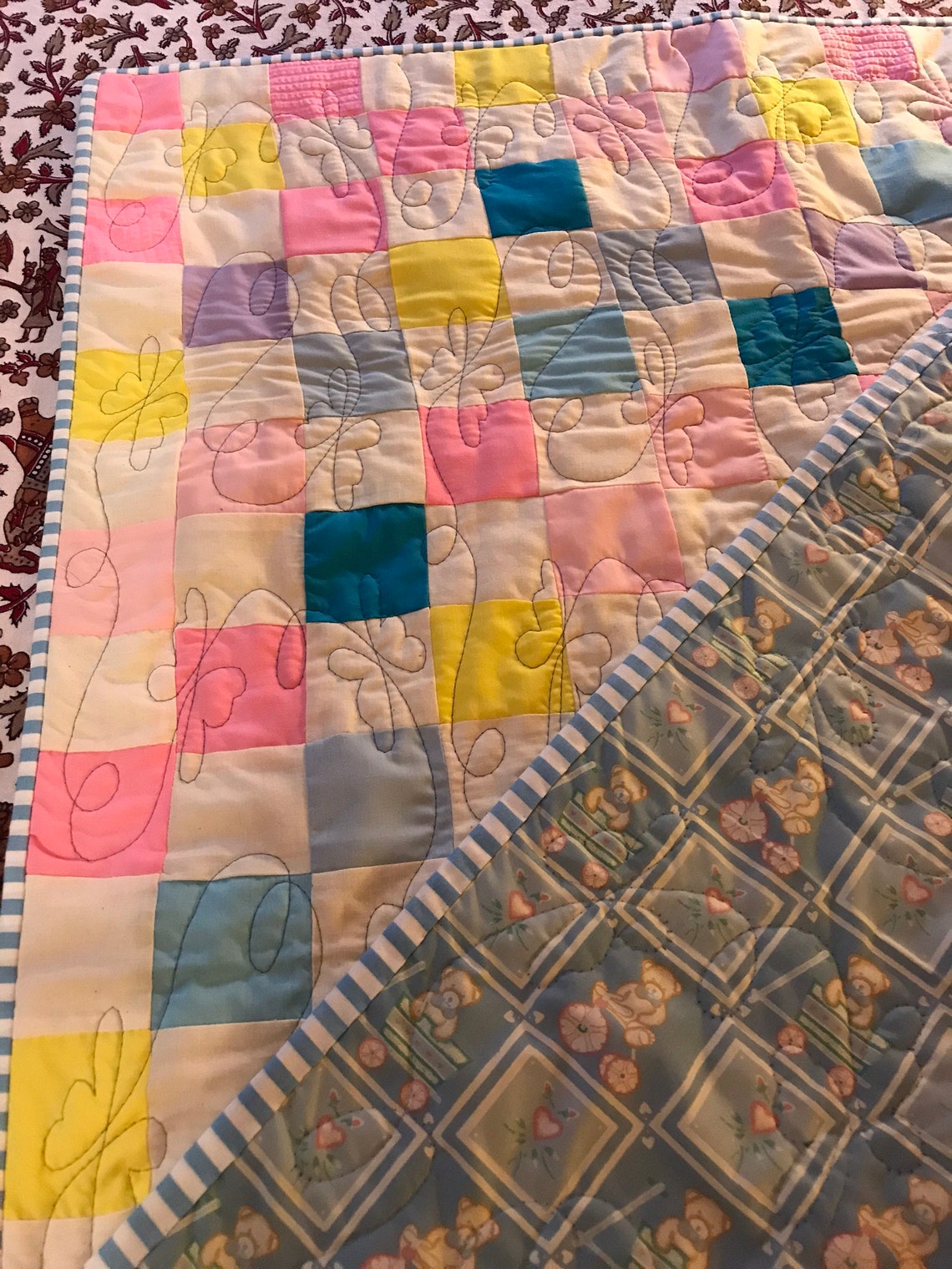 Patchwork Finished Baby Quilt in Pastel Squares. Machine Etsy