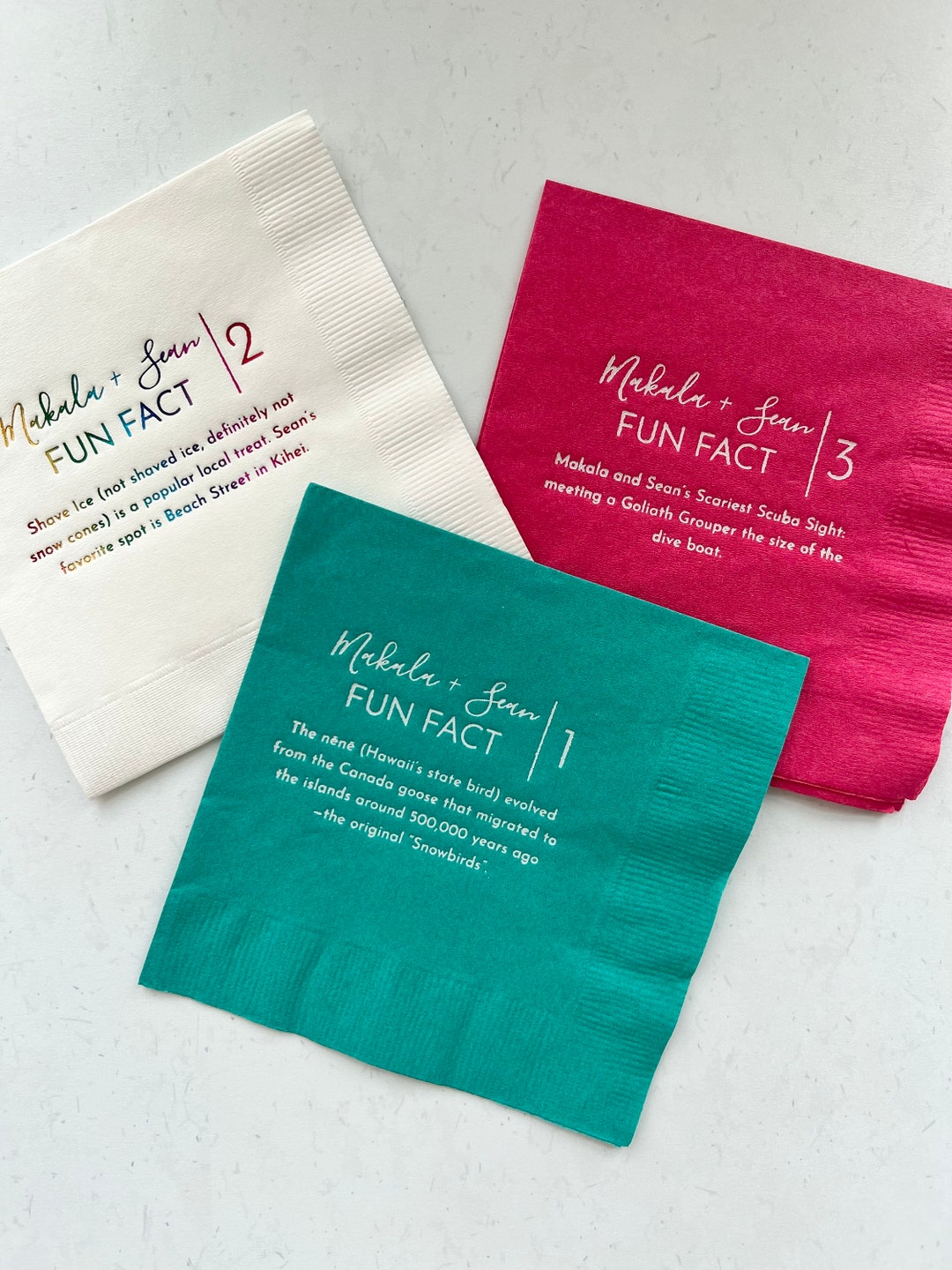 Fun Fact Napkins Personalized Wedding Napkins Trivia Cocktail Napkins