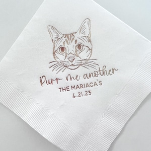 Cat Cocktail Napkins Cat Wedding Napkins Custom Pet Cocktail Napkins Customized Pet Napkins Purr Me Another Cocktail Napkins Custom Pet