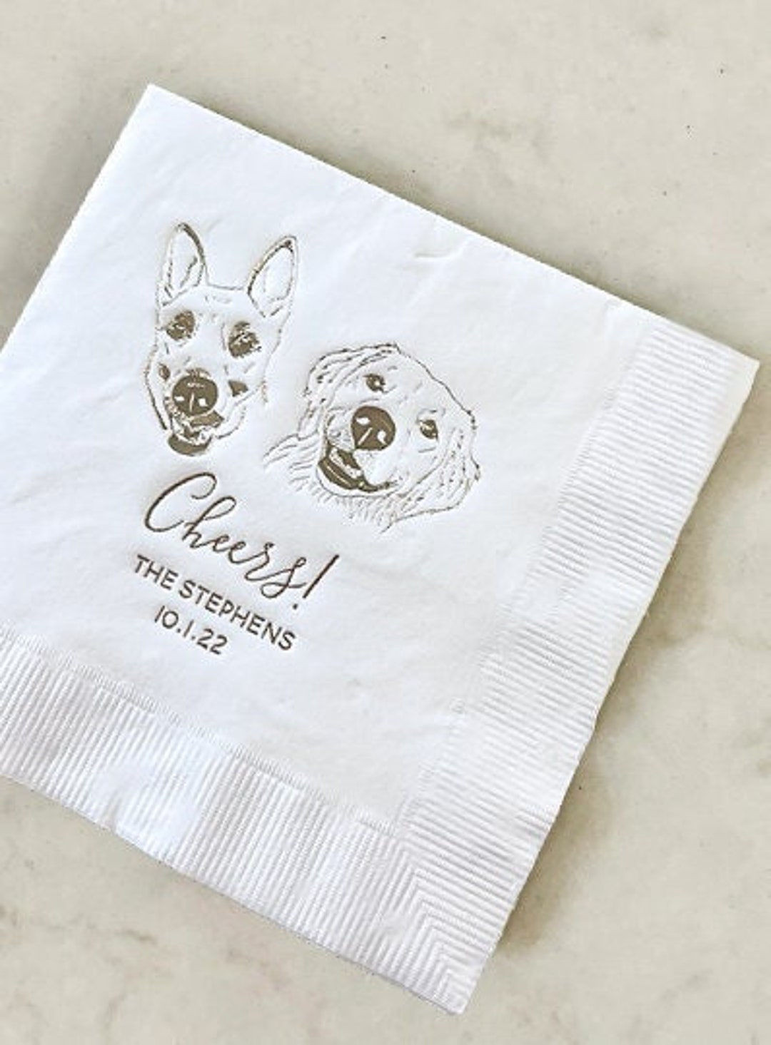 2 DOGS Two Dogs Cocktail Napkins Dog Wedding Napkins Two Pets Cocktail