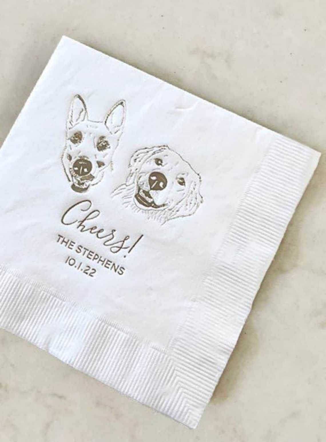 2 DOGS Two Dogs Cocktail Napkins Dog Wedding Napkins Two Etsy