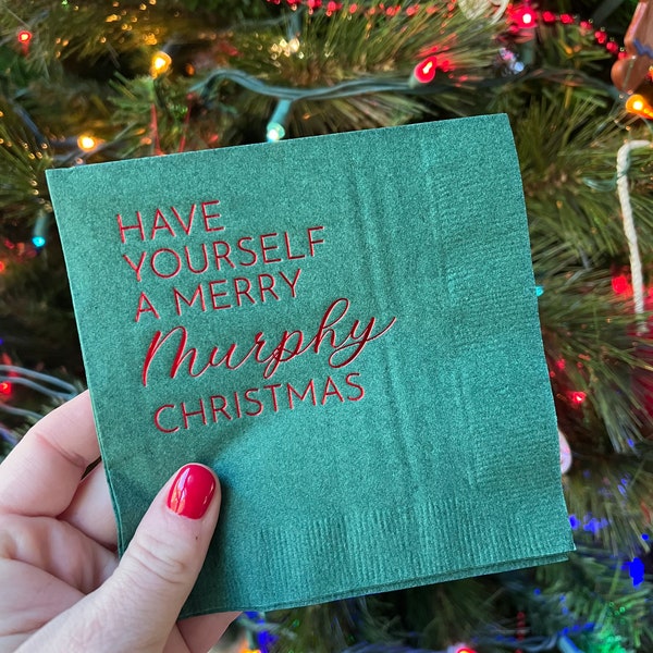 Christmas Napkins | Personalized Christmas Napkins | Custom Christmas Napkins | Holiday Cocktail Napkins | Customized Holiday Napkins