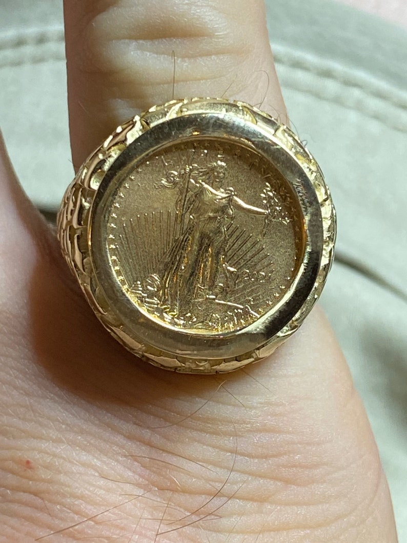 Coin Nugget Mens Ring Gold Liberty 1/10 Oz 14 Karat Gold Ring Etsy