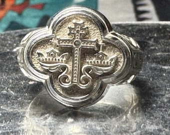 Anel de sinete cristão ortodoxo russo, qualquer tamanho, prata de lei 925.