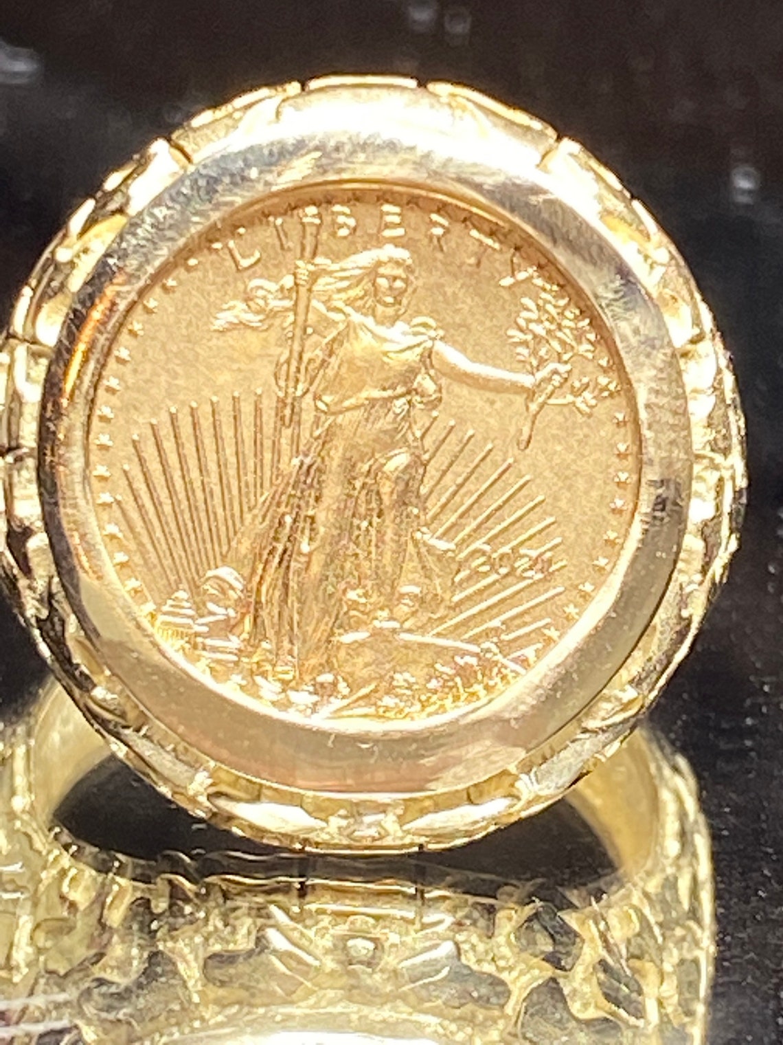 Coin Nugget Mens Ring Gold Liberty 1/10 Oz 14 Karat Gold Ring Etsy
