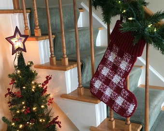 Red White Plaid Christmas Stocking Crochet Pattern (Digital Download)