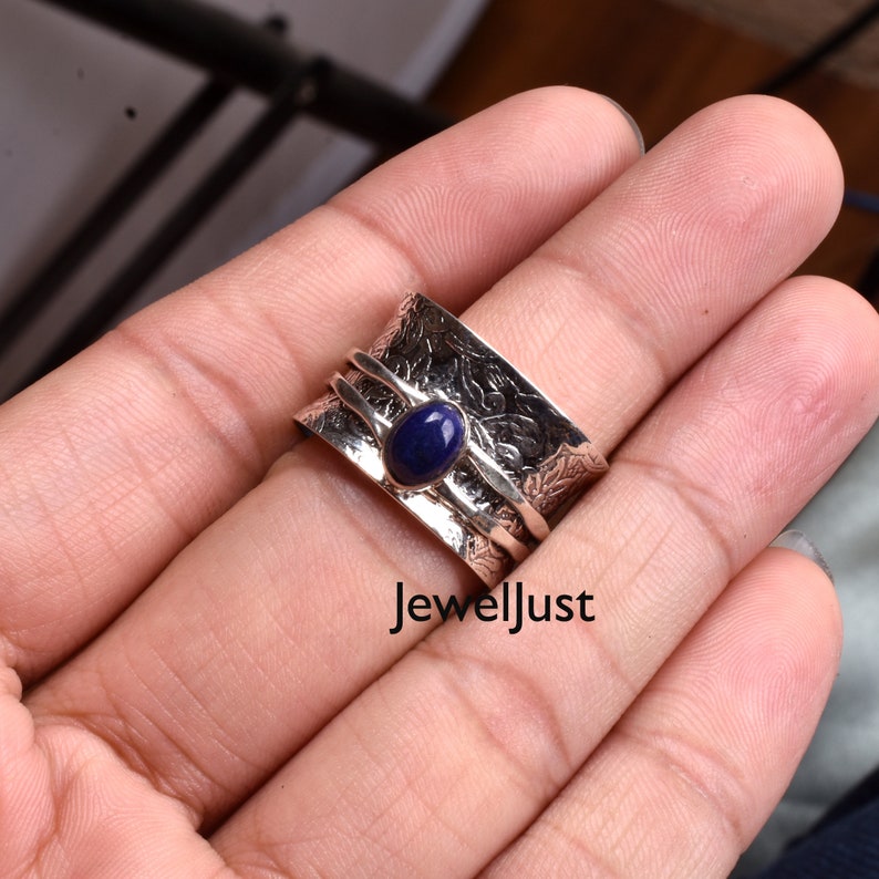 Anxiety Ring Fidget Ring 925 Silver Ring Thumb Ring Gift For Her Boho Ring Lapis Ring Gemstone Ring Handmade Ring Women Ring