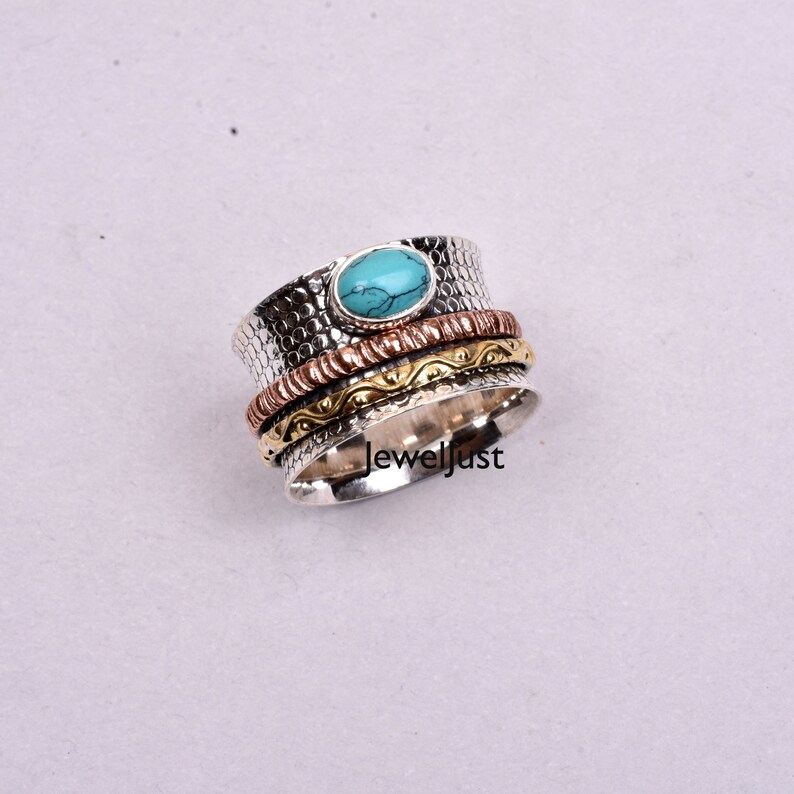 Promise Ring Anxiety Ring Spinner Ring Gift Her Meditation Ring 925 Silver Ring Turquoise Ring Women Ring Boho Ring Gemstone Ring