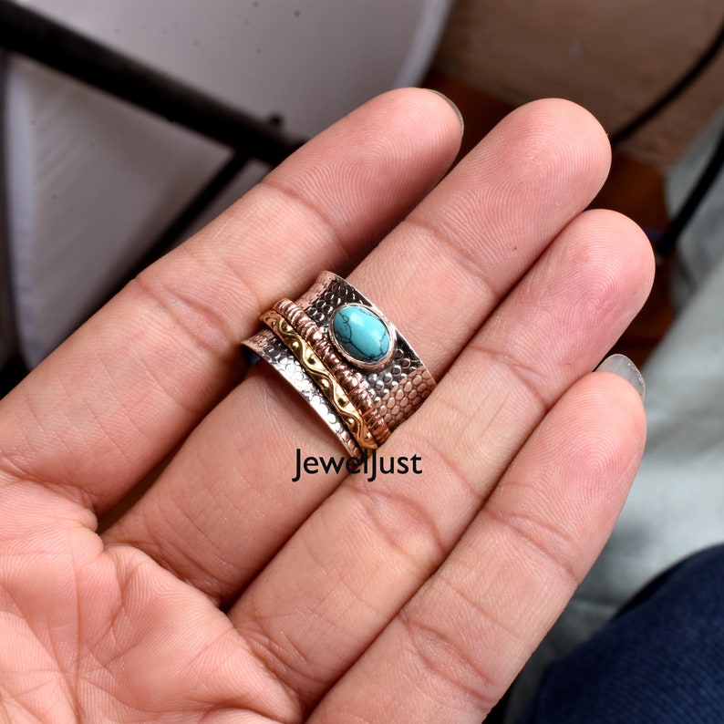 Promise Ring Anxiety Ring Spinner Ring Gift Her Meditation Ring 925 Silver Ring Turquoise Ring Women Ring Boho Ring Gemstone Ring