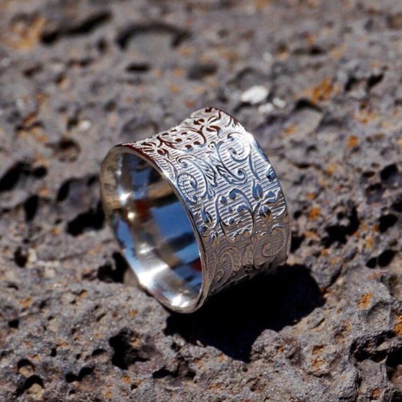 Thumb Ring Bohemian Ring Anniversary Gift Women Ring Designer Ring Plain Silver Ring Wide Bend Ring Flower Bend Ring Handmade Ring