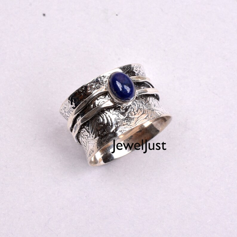 Anxiety Ring Fidget Ring 925 Silver Ring Thumb Ring Gift For Her Boho Ring Lapis Ring Gemstone Ring Handmade Ring Women Ring