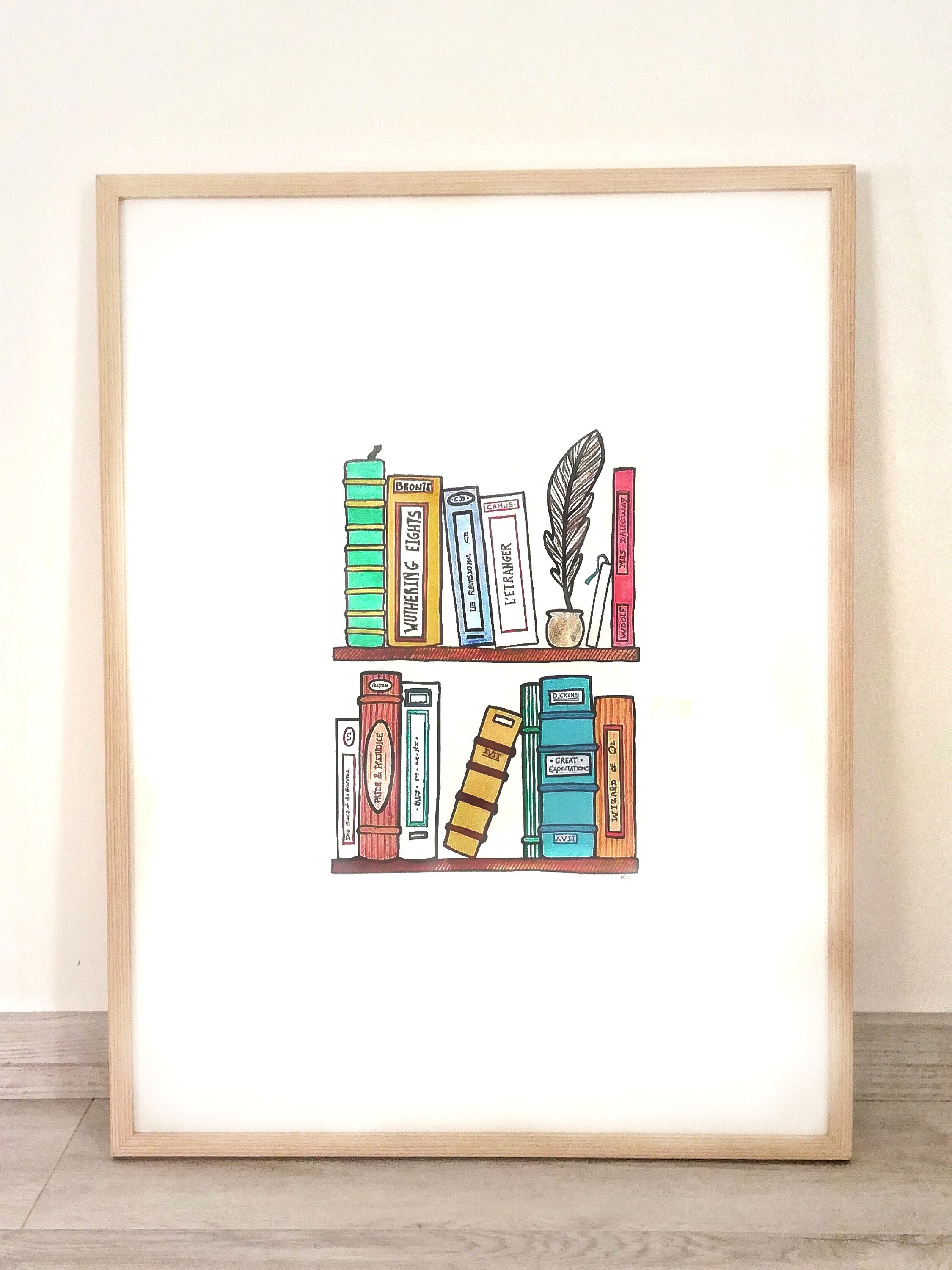 Affiche A2 Bookshelf - Affiche Poster Noir et Blanc