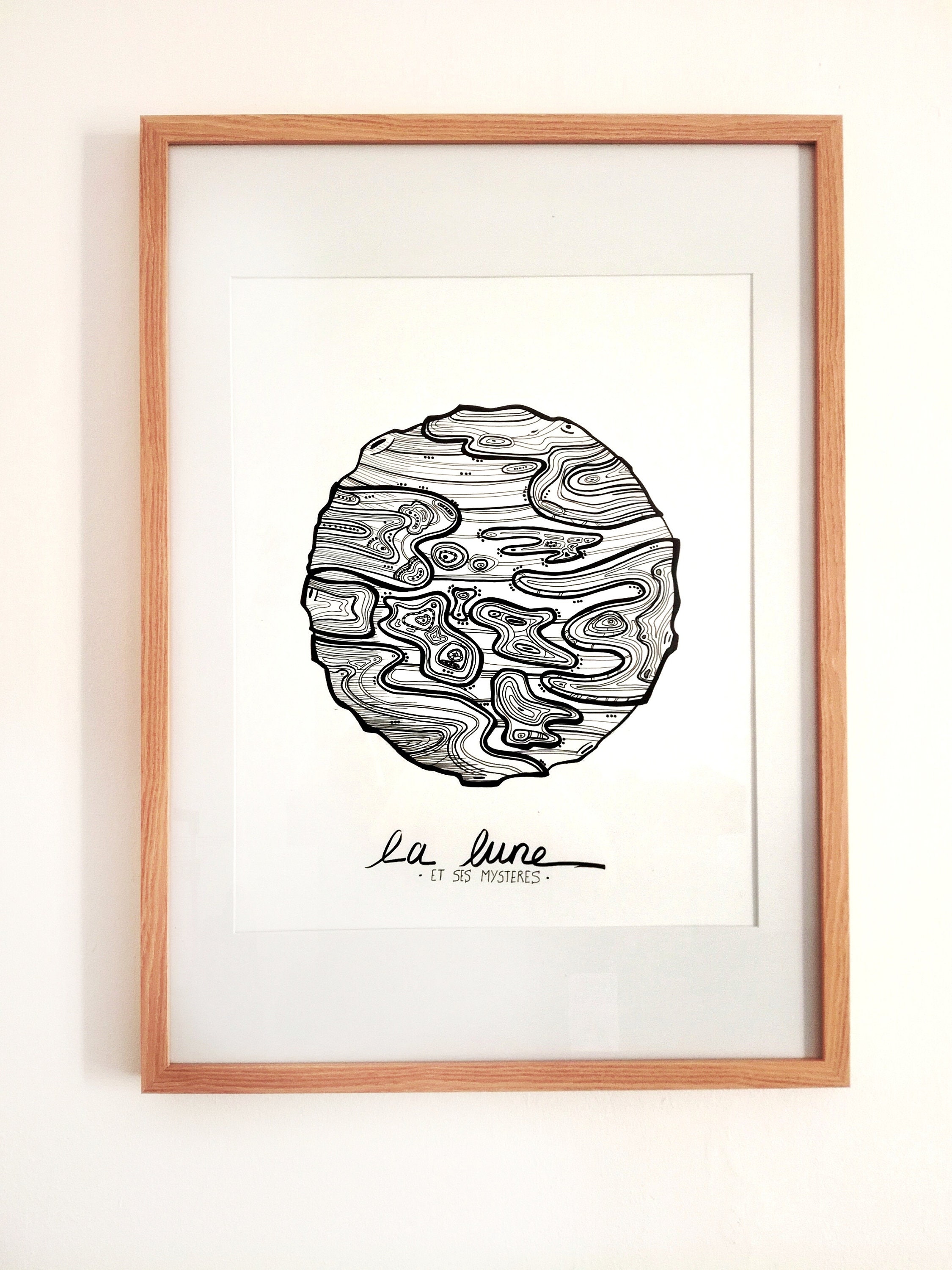 Affiche A2 La Lune et Ses Mystères - Affiche Poster Noir Blanc