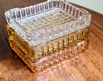 Vintage Glass Stacking Ashtrays Set of 3 Clear Yellow Orange or Trinket Trays
