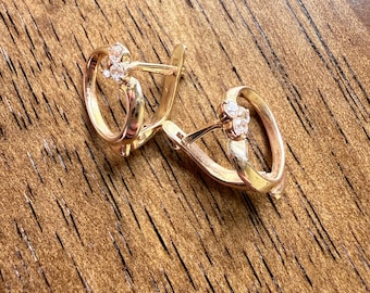 Russian Gold Earrings with Small Diamonds