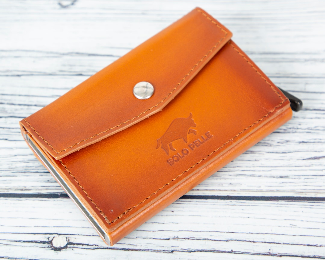 SLIM Card Case With Mechanism Personalized Credit Card Case Etsy