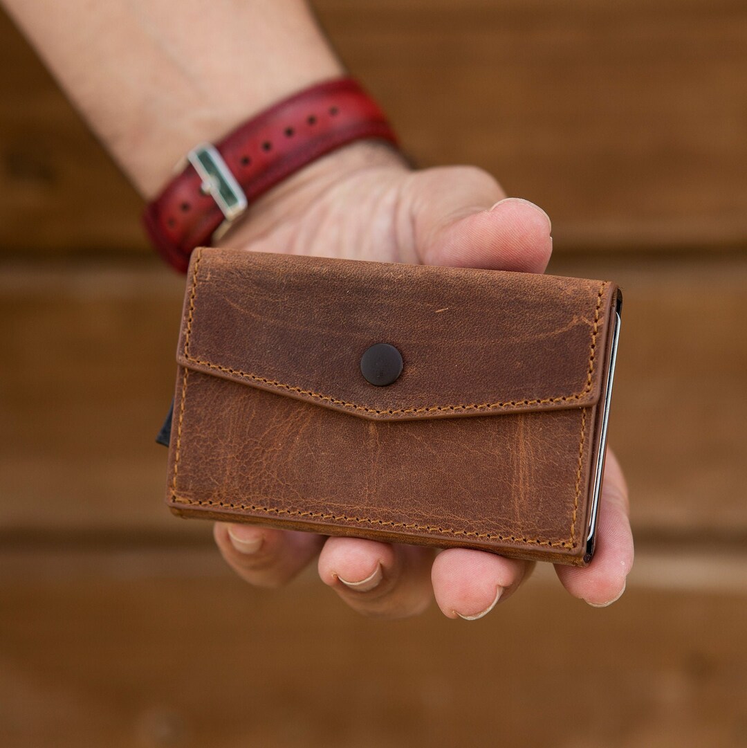 PREMIUM Leather Wallet Men's Card Case With Initial - Etsy