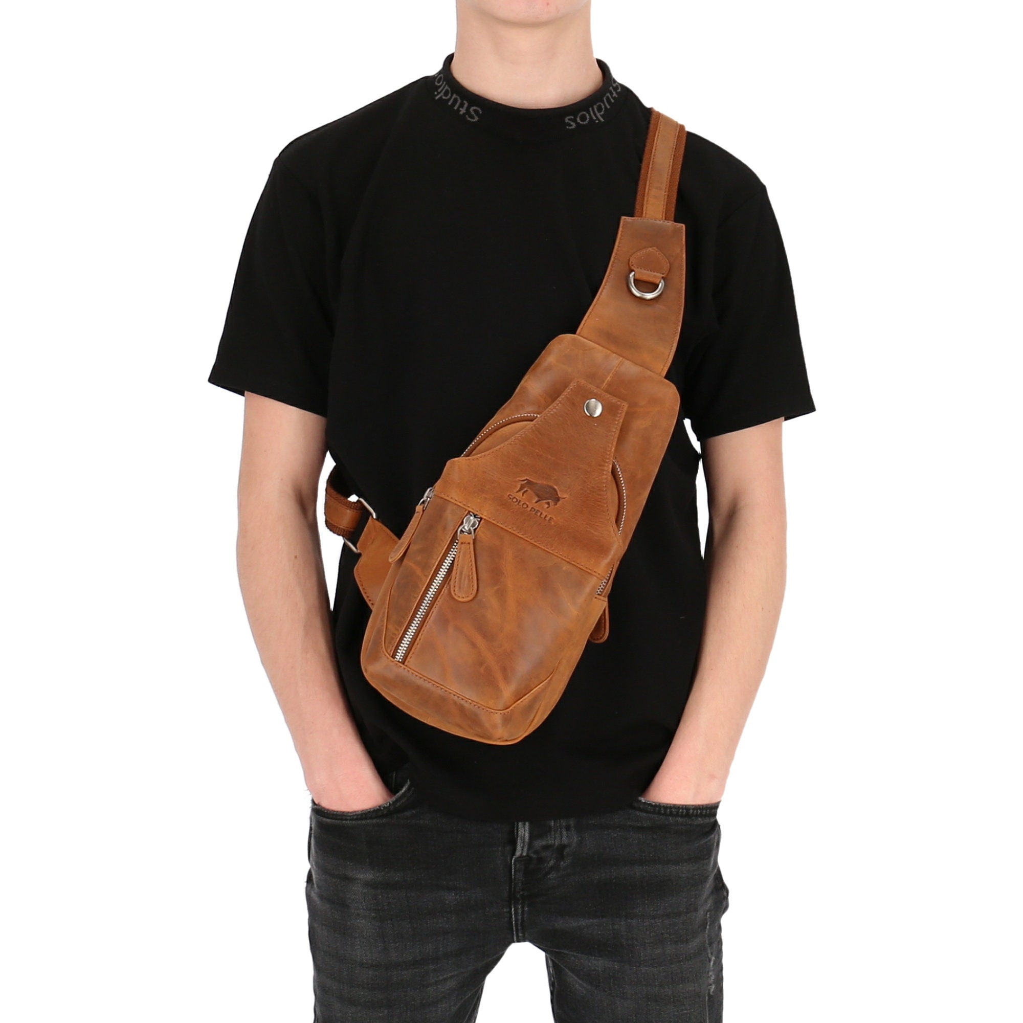 Leather slingbag handmade crossbody bag bodybag in genuine Etsy