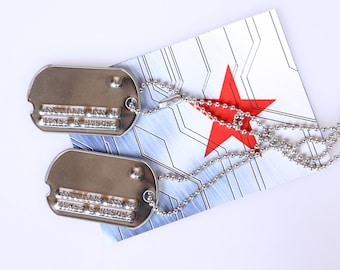 Captain America Steven Rogers / Winter Soldier Bucky Barnes Military Notched Dog Tags Necklace with 2 Chains & 2 Tags Movie Prop