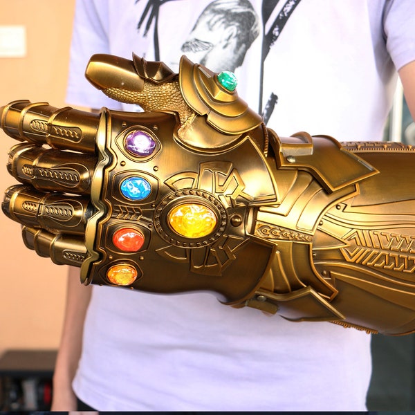 Metal Infinity Gauntlet Thanos Cosplay Réplica de utilería de película a escala 1/1 con piedras magnéticas iluminadas