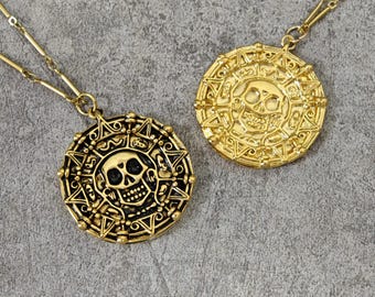 Pirates of the Caribbean Metal Coin Necklace, Jack Sparrow Necklace Metal Coin Necklace Skull Skeleton Coin Necklace Movie Prop