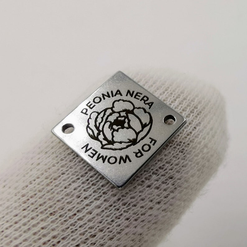 with your logo. 12 mm Square Metal tags 0.5