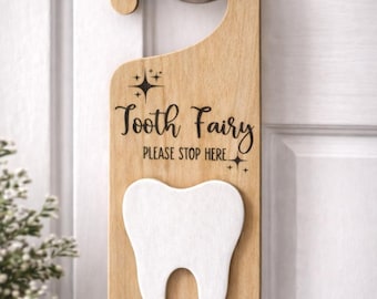 Tandenfee deurhanger SVG | Lasergesneden bestand | Gelaagd houten bord | Deurbordje voor kinderen | Sjabloon Tandenfee Stop hier