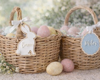 Easter Basket Tag SVG-bundel | Naamplaatje konijn, geschulpt ei en wortel SVG | Lasergesneden paastagbestanden | Glowforge Pasen-SVG